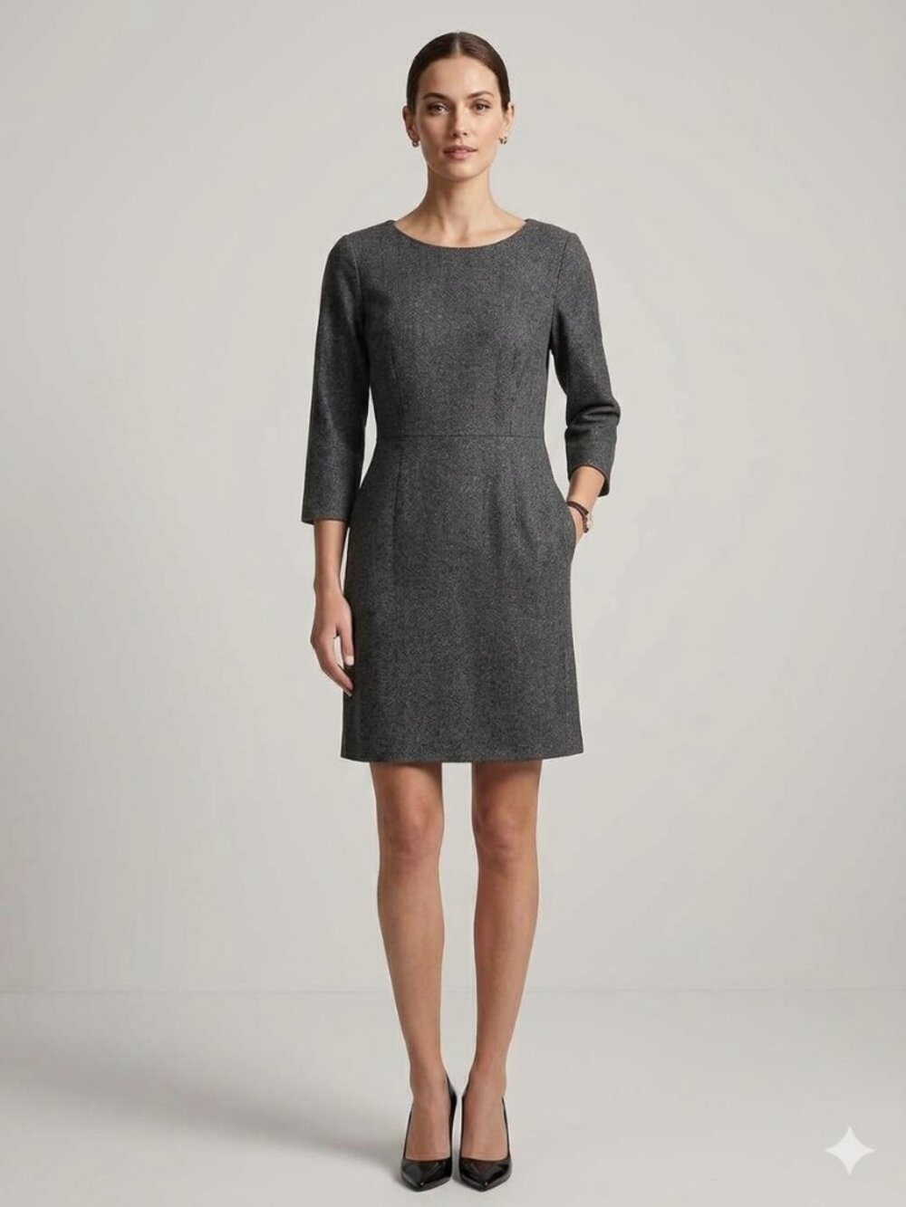 Theory Gray Stretch Wool 3/4 Sleeve Tailored Sheath Work Office Dress Size 2